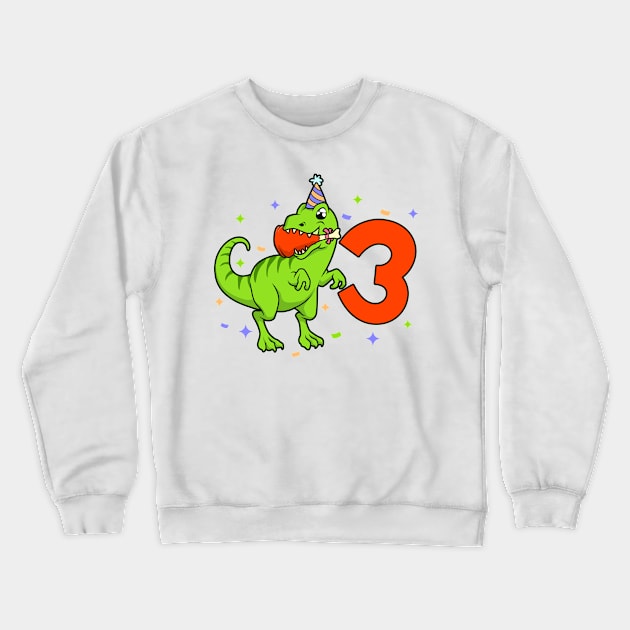 I am 3 with TREX - boy birthday 3 years old Crewneck Sweatshirt by Modern Medieval Design